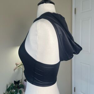 Victorias Secret Sport Black Metallic Hooded Crop Top Size XS